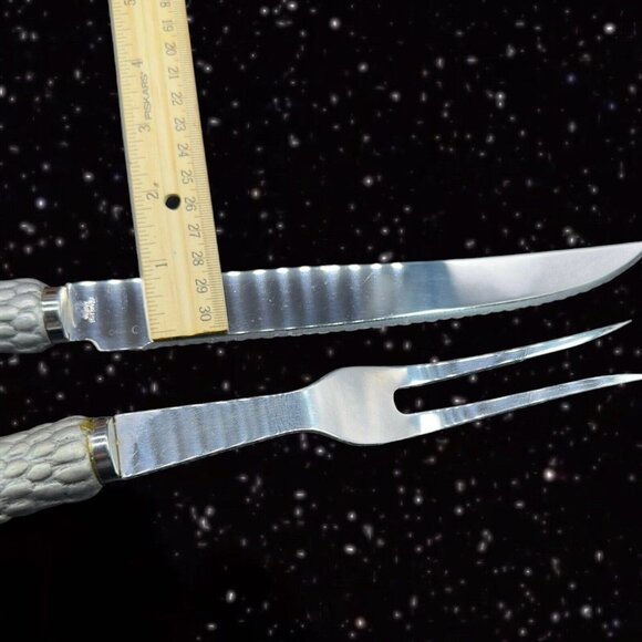 1980s Stainless Metal Handle Knife And Meat Fork Set 2 Vintage Bird 11”L 13”Long - Picture 8 of 16
